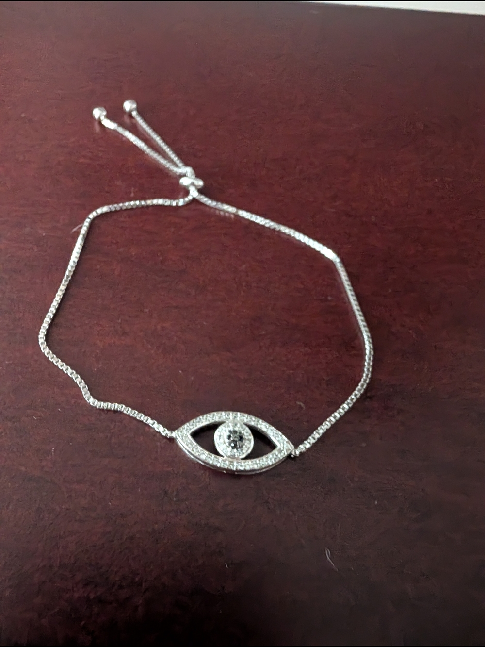 Sterling Silver Evil Eye Slider Bracelet - Silver